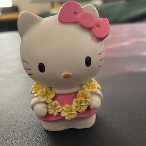 Hello Kitty Figurine with Pink Bow and Yellow Flowers